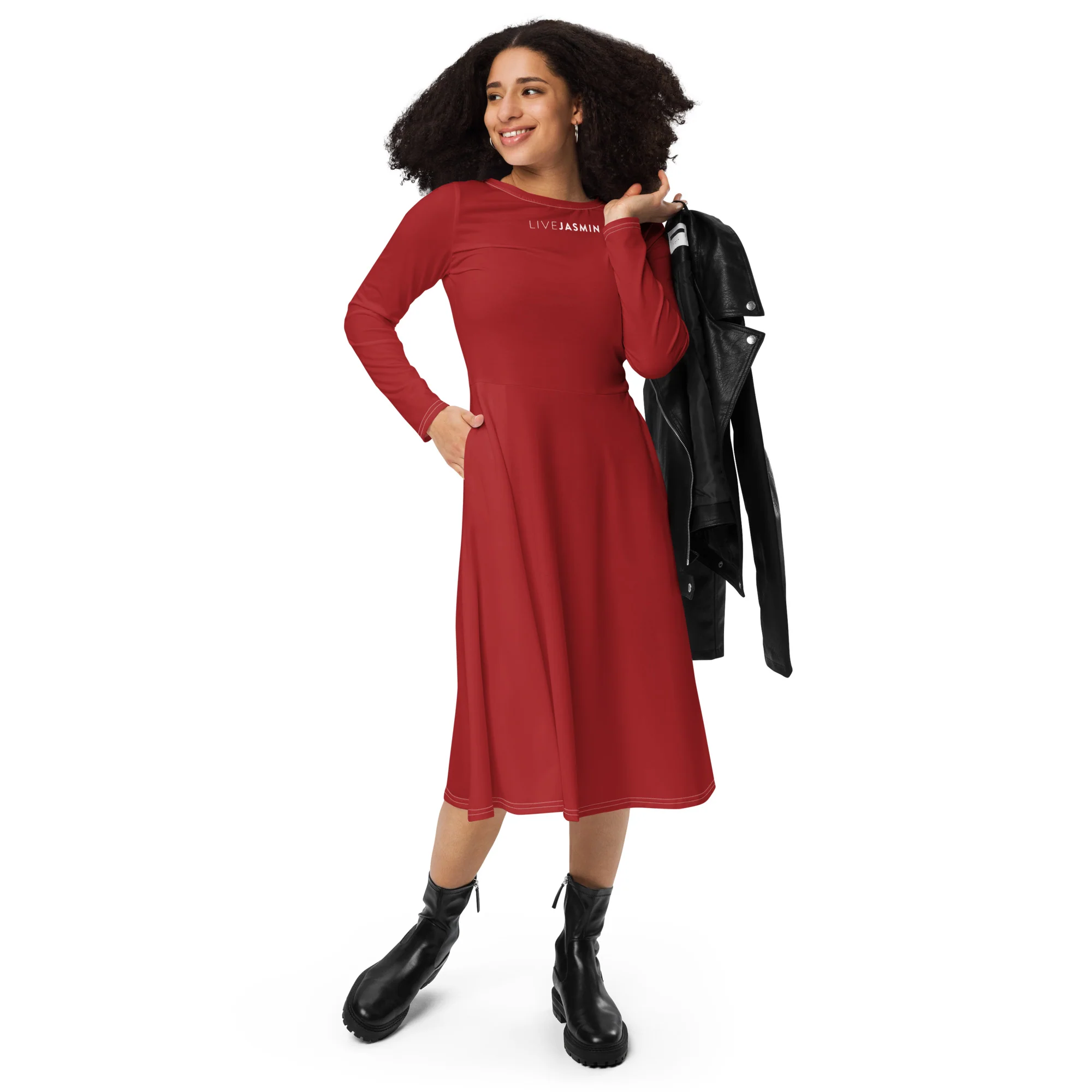 LiveJasmin - Long-Sleeve Midi Dress